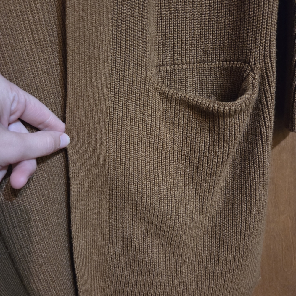Brown Ribbed Open Front Sweater - Picture 3 of 4